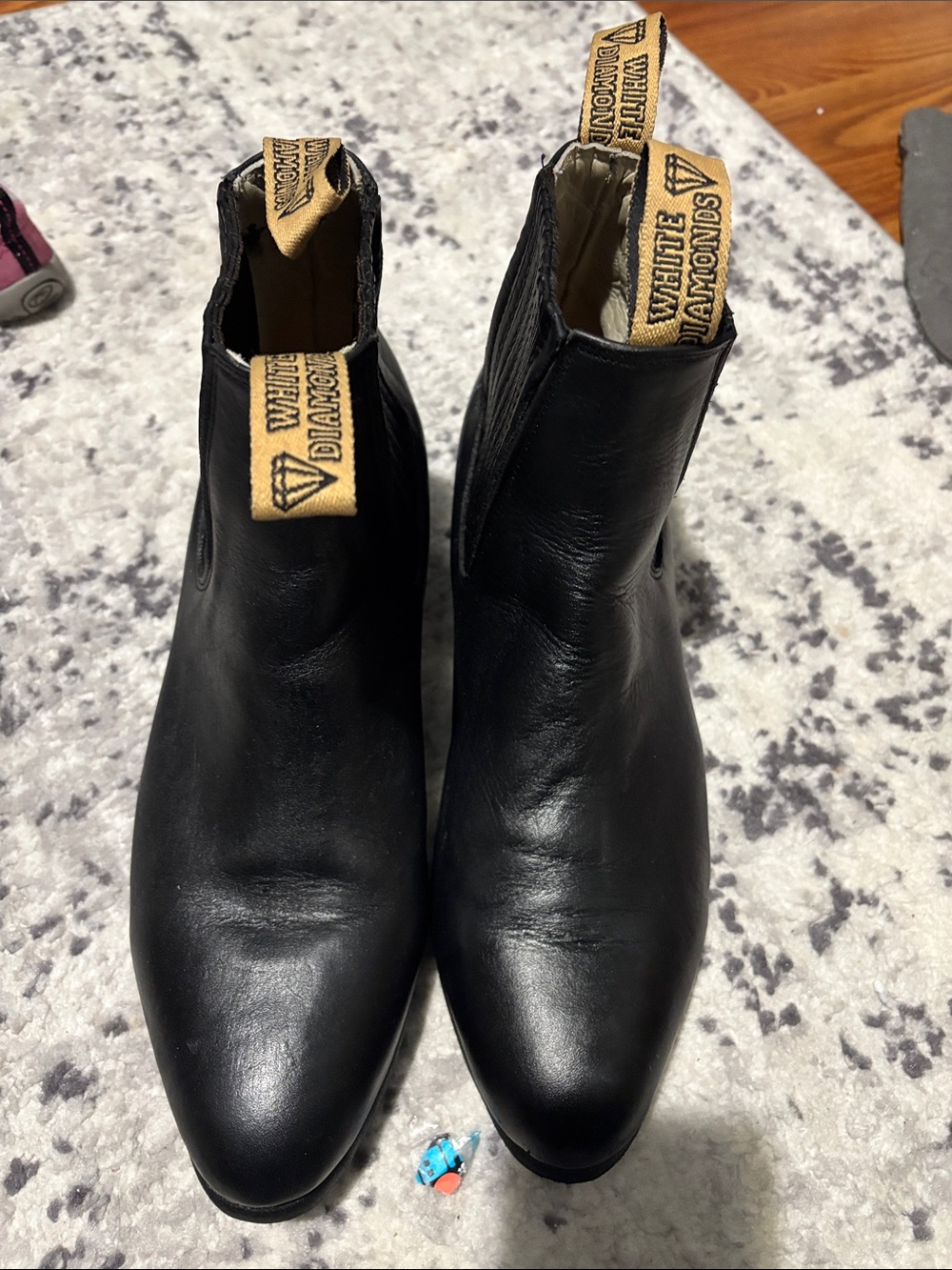 White Diamonds Men's Black Leather Ankle Booties
